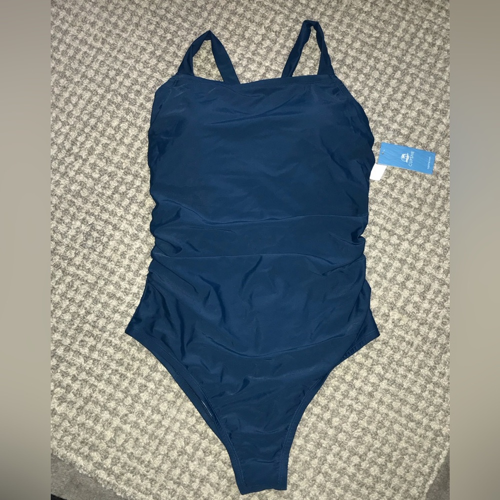 NWT! Cupshe Tie Back Halter One Piece Swimsuit size 0X / 14W Dark Teal
